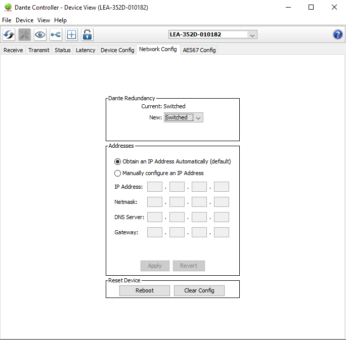 Dante Controller Network Config - Switched Mode