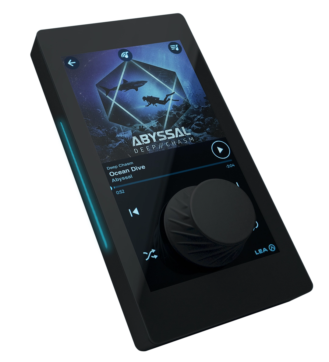 LEA Connect Series Glass wall controller in black, angled